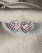 Silver Iris Pink Heart Stud Earrings