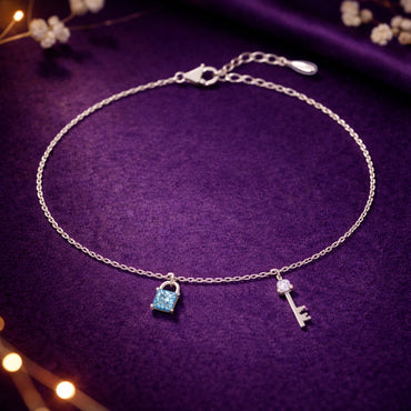 Silver Lock & Key Anklet Payal (Single)
