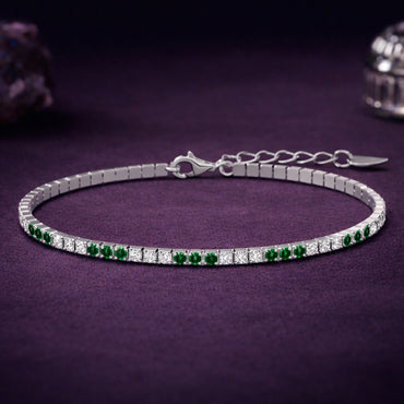 Silver Green Slim Tennis 2mm Bracelet