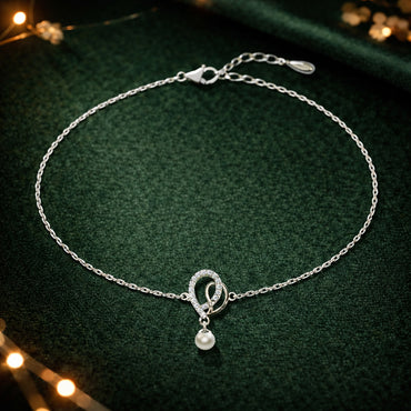 Silver Zahab Pearl Interlocked Anklet Payal (Single)