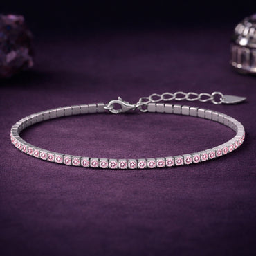 Silver Pink Slim Tennis 2mm Bracelet