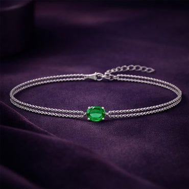 Silver Green Solitaire Double Chain Bracelet