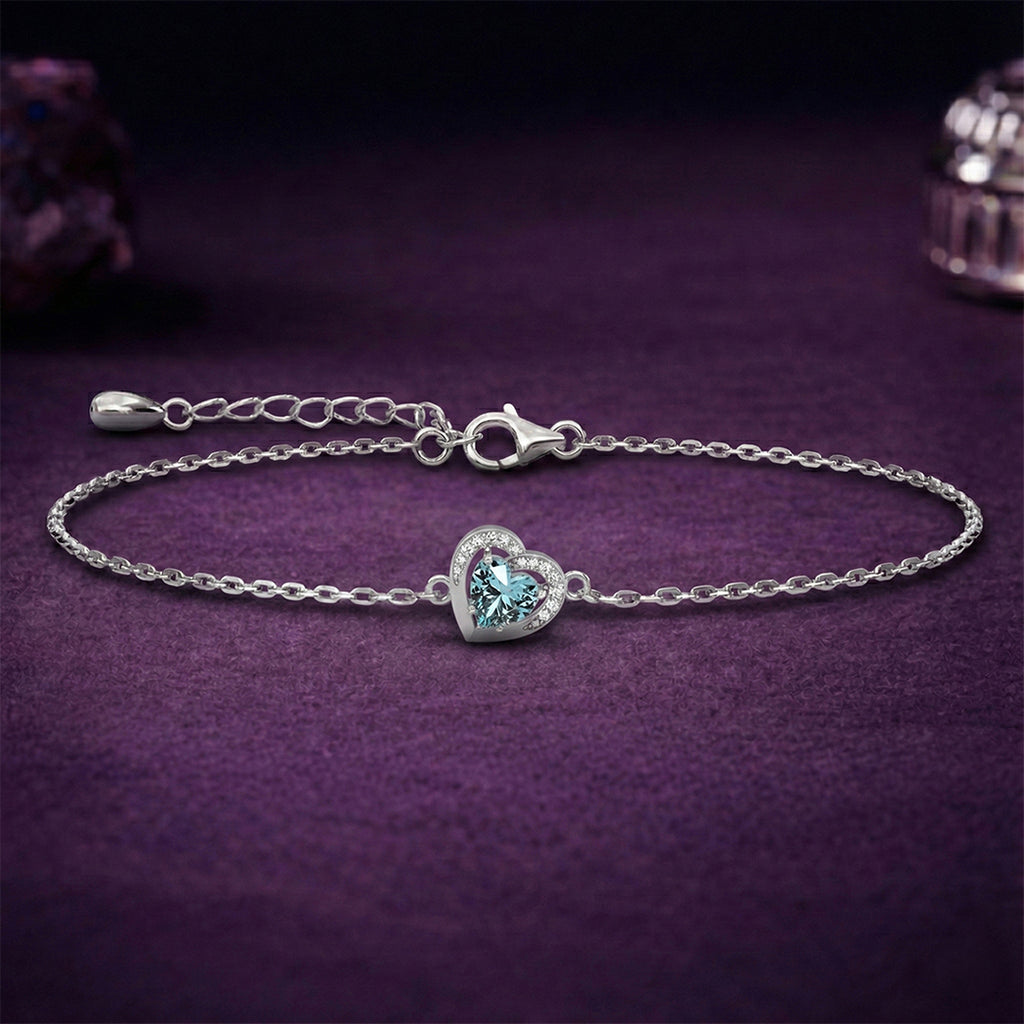 Silver Sky Blue Heart Bracelet