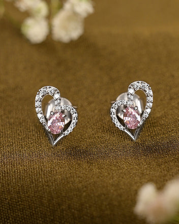 Silver Cuore Pink Heart Earrings