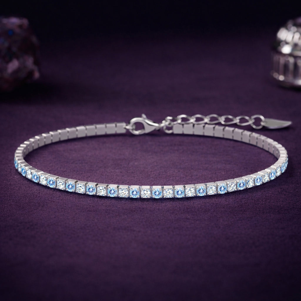 Silver Sky Blue Slim Tennis 2mm Bracelet