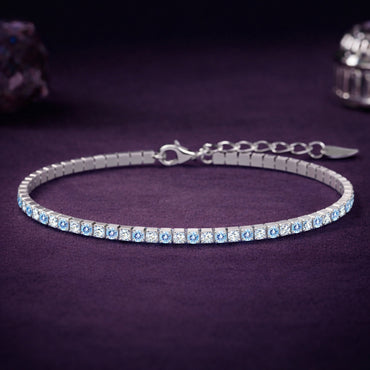 Silver Sky Blue Slim Tennis 2mm Bracelet