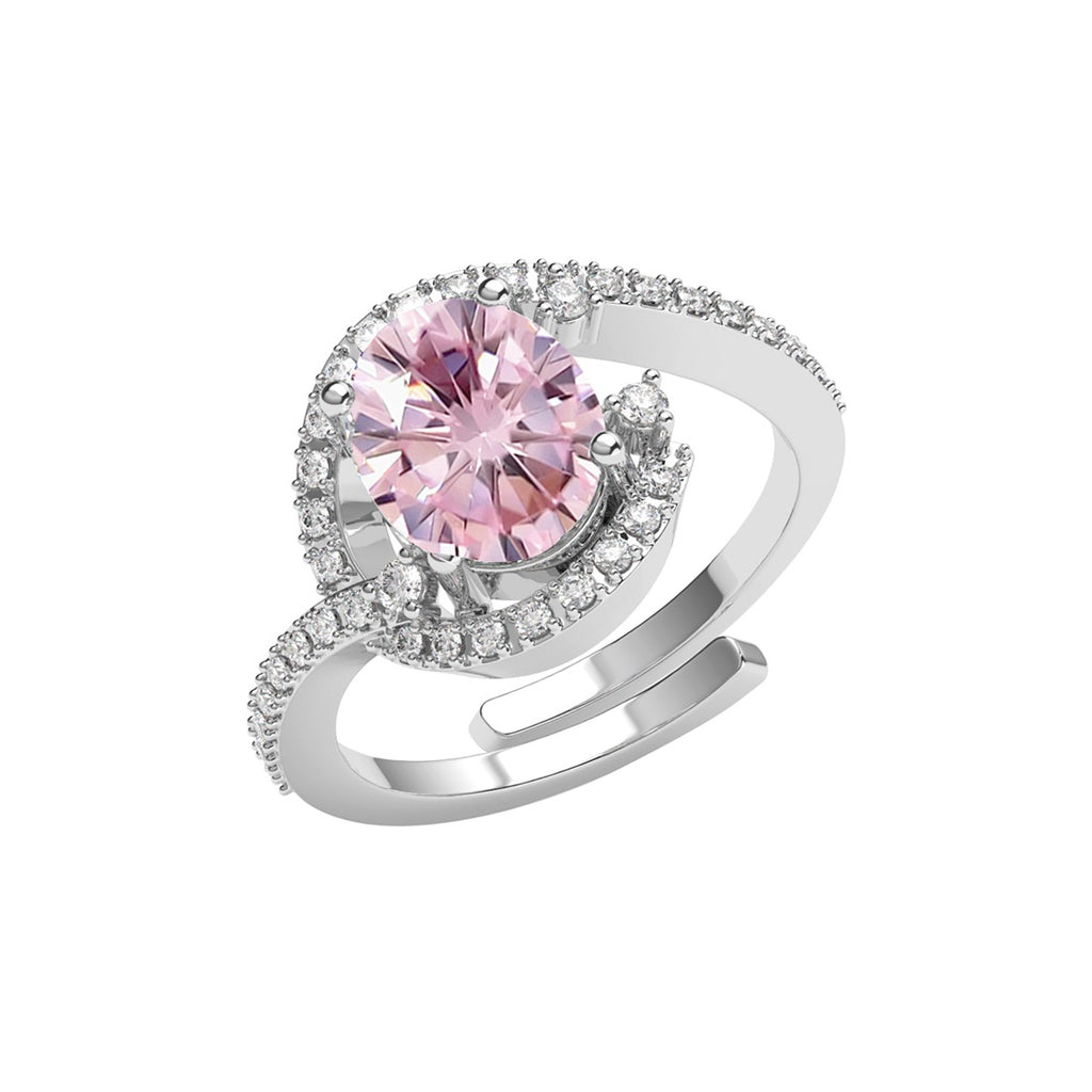 CLARA 925 Sterling Silver Size Adjustable Malin Pink Designer Solitaire Ring 