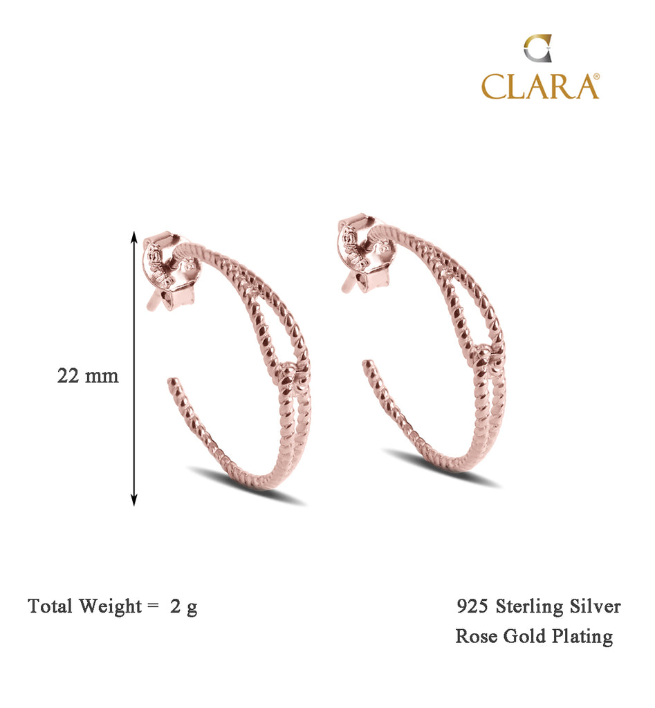 CLARA 925 Sterling Silver Rada Hoop Earring Rose Gold Plated Gift for Women & Girls