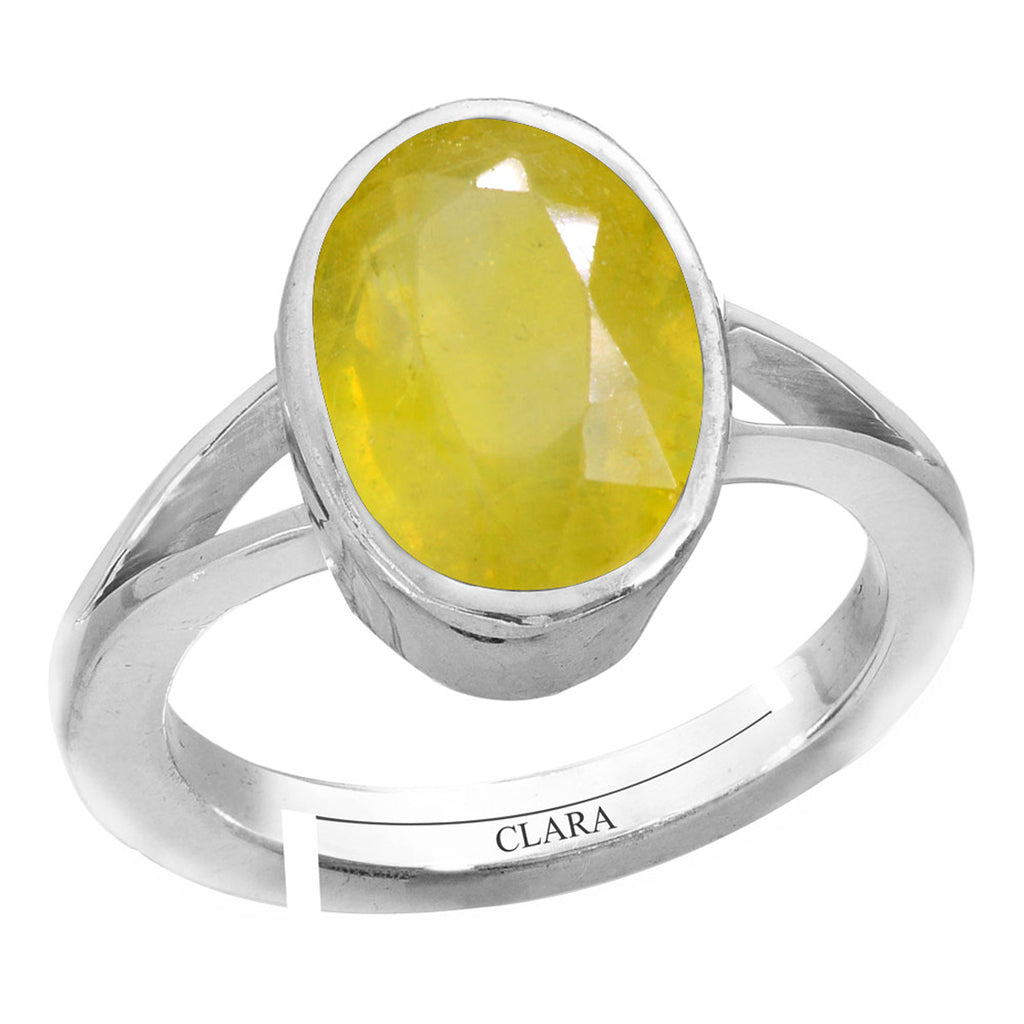 Certified Yellow Sapphire Pukhraj 8.3cts or 9.25ratti 92.5 Sterling Silver Adjustable Ring