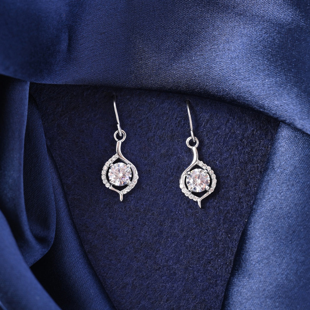 Silver Etta Solitaire Dangle Drop Earrings