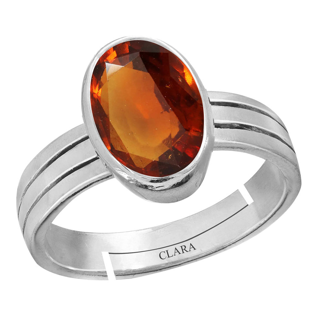 Certified Hessonite Gomed 3.9cts or 4.25ratti 92.5 Sterling Silver Adjustable Ring