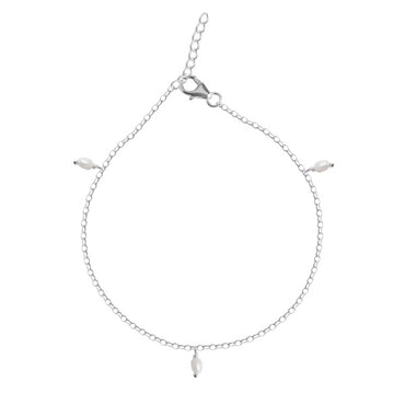 CLARA 925 Sterling Silver Dainty Pearl Anklet Payal ( Single ) Adjustable Chain Gift for Women and Girls