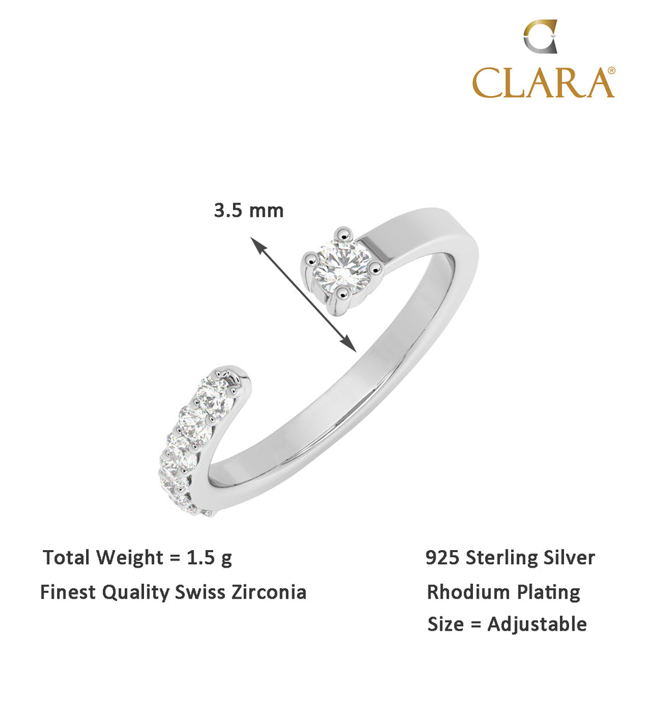 CLARA Pure 925 Sterling Silver Cute Finger Ring with Adjustable Band 