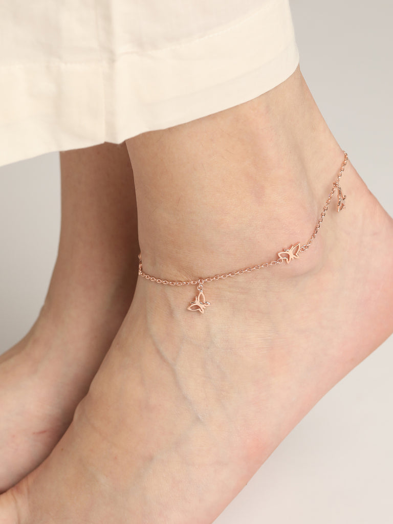 Silver Butterfly Anklet Payal Single Chain