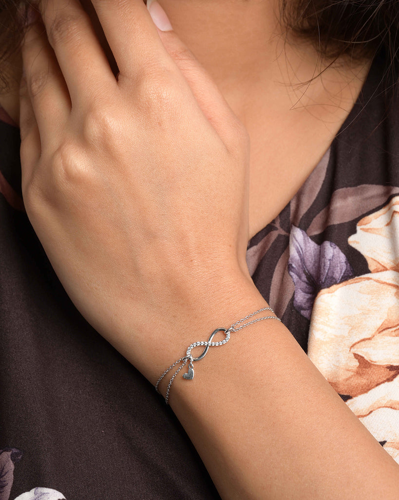 Silver Infinity Heart Double Chain Bracelet