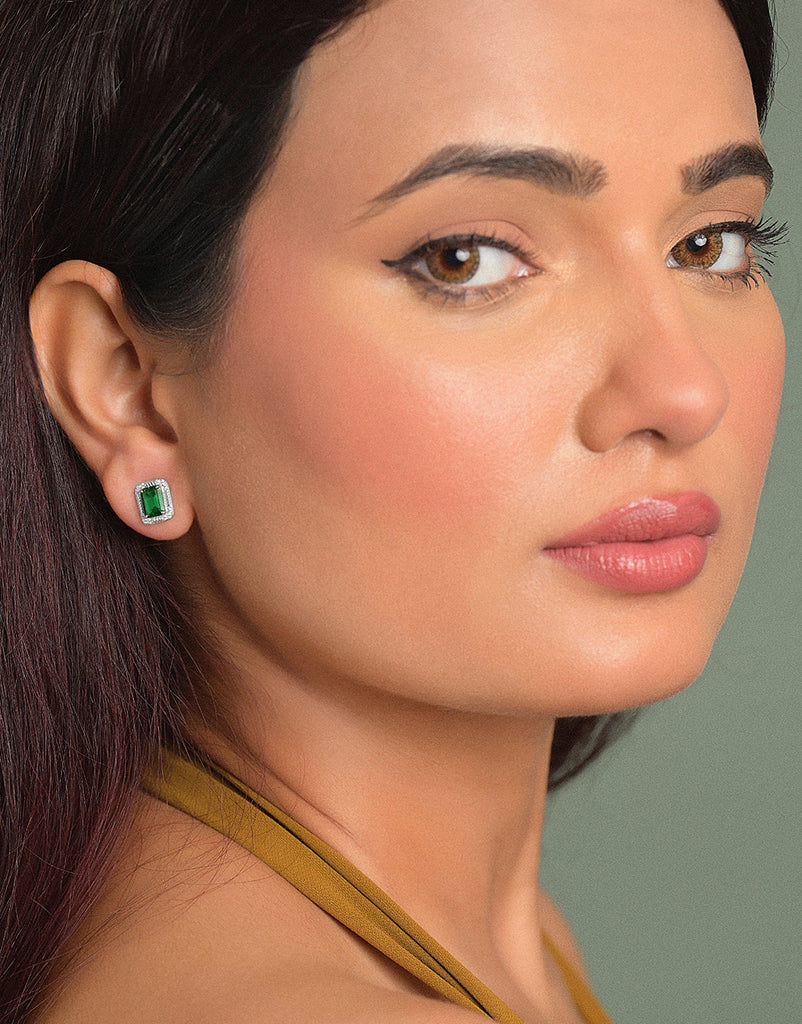 Silver Chloe Green Stud Earrings