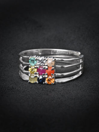 Silver Natural Certified Navratna Stone Nine Planets Ring for Men and Boys