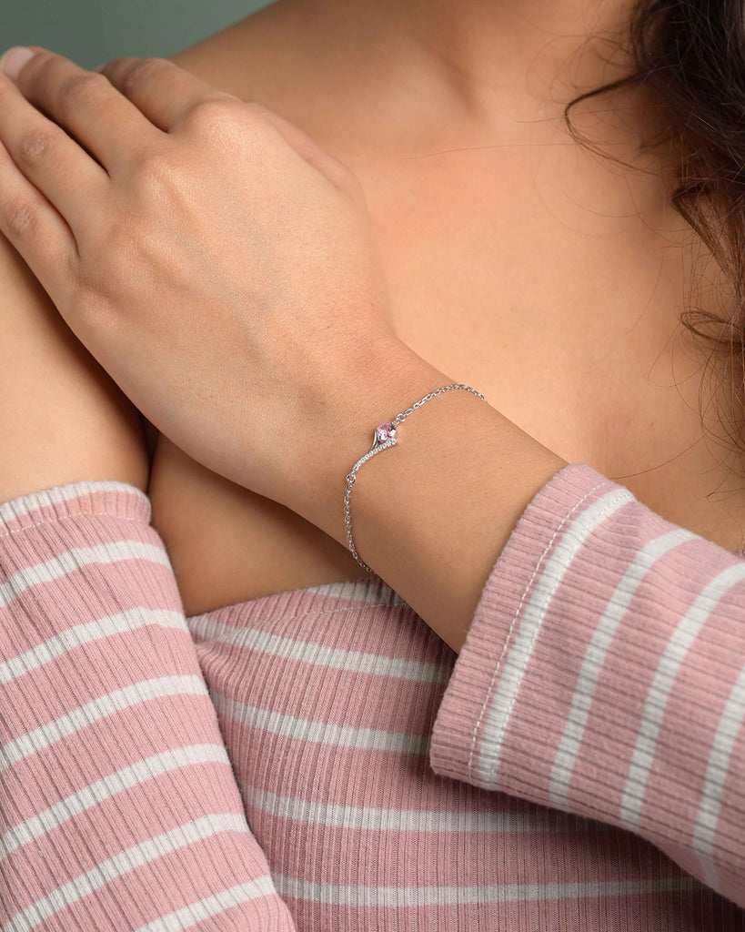 Silver Pink Solitaire Bracelet