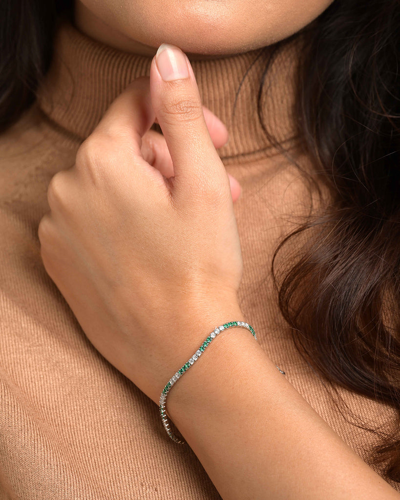 Silver Green Slim Tennis 2mm Bracelet