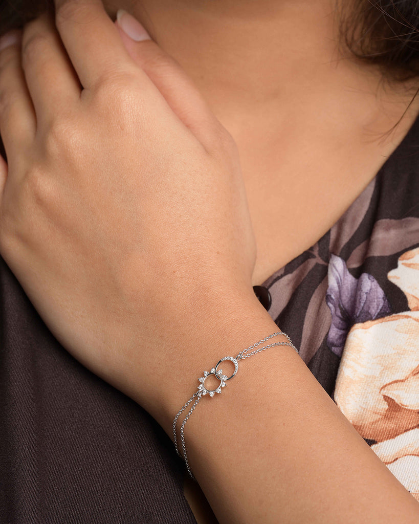 Silver Sun & Moon Double Chain Bracelet