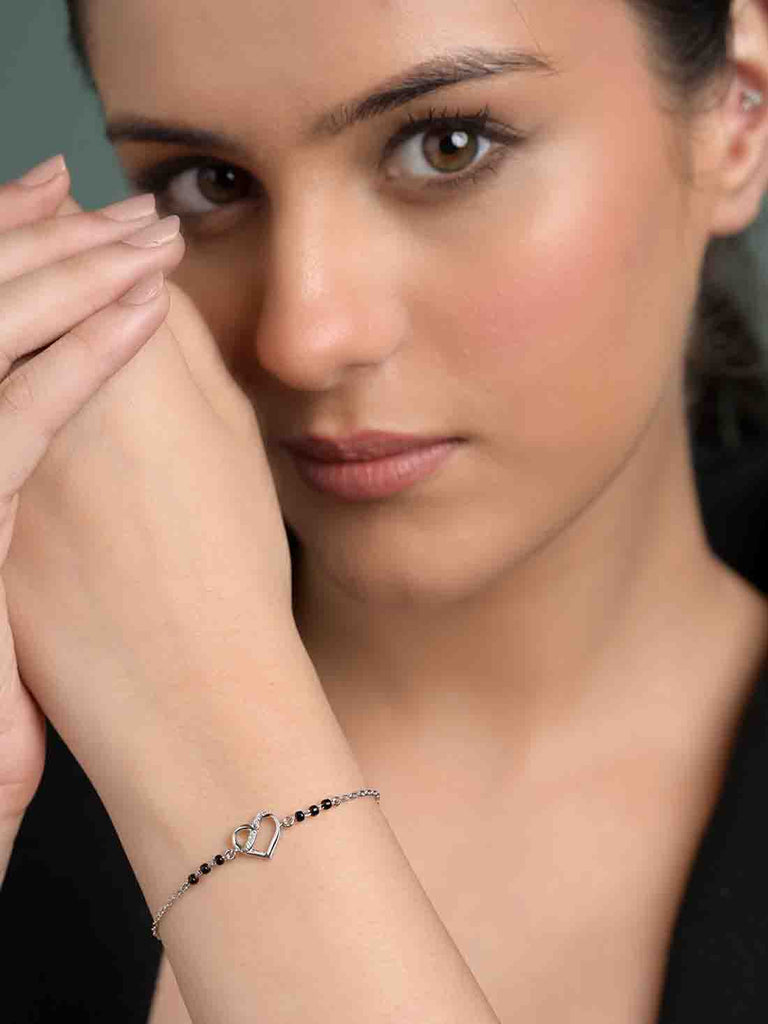 Silver Jivika Heart Mangalsutra Bracelet