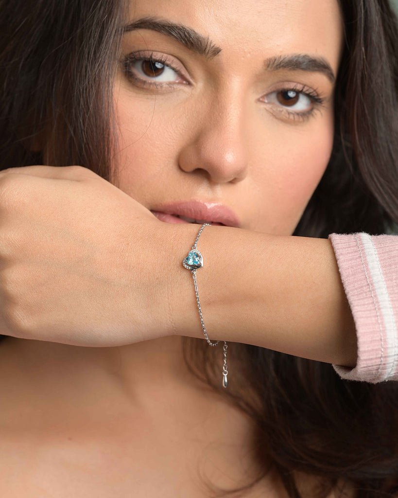 Silver Sky Blue Heart Bracelet