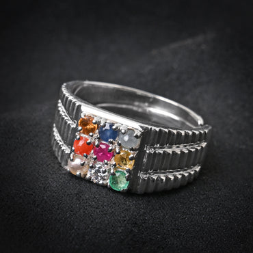 Silver Natural Certified Navaratna Stone Original 9 gems Ring for Men and Boys