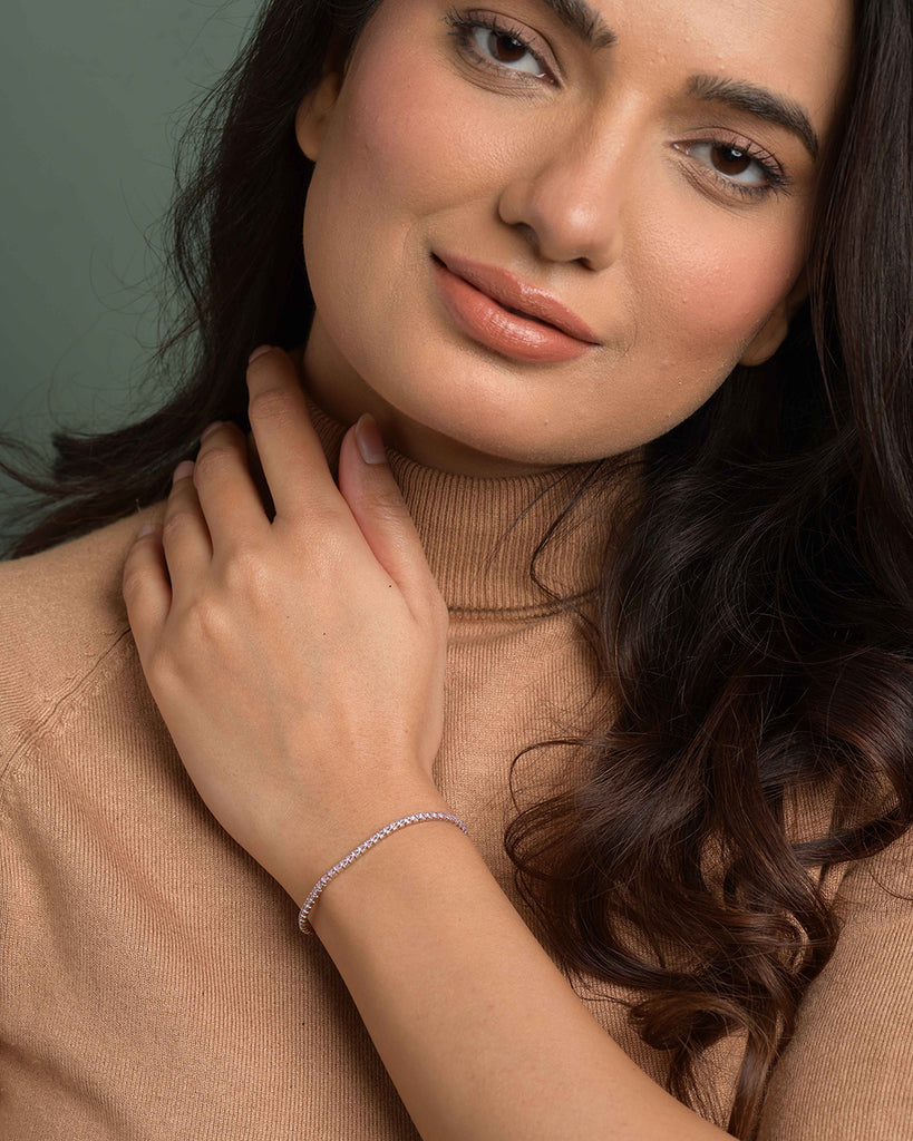 Silver Pink Slim Tennis 2mm Bracelet