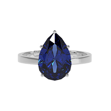 CLARA 925 Sterling Silver Royal Blue Tear Drop Ring with Adjustable Band | Rhodium Plated, Swiss Zirconia | Gift for Women & Girls