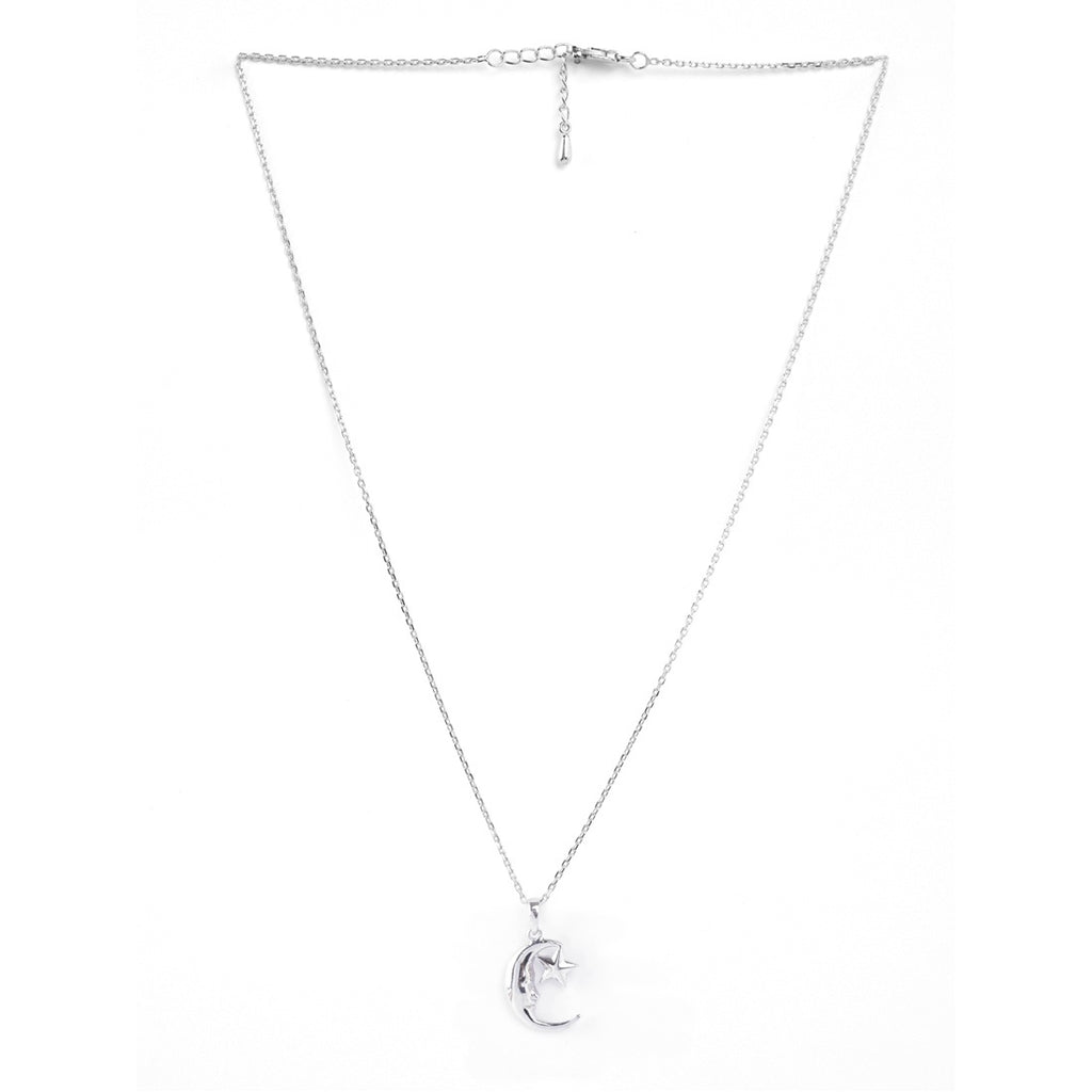 Silver Nadra Moon & Star Pendant Chain Necklace