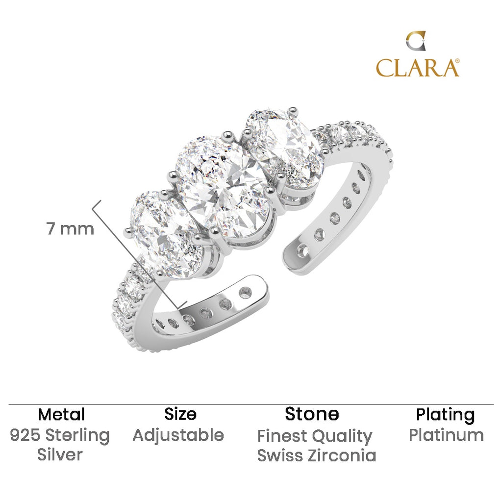 CLARA 925 Sterling Silver Size Adjustable Eloise Three Oval Ring