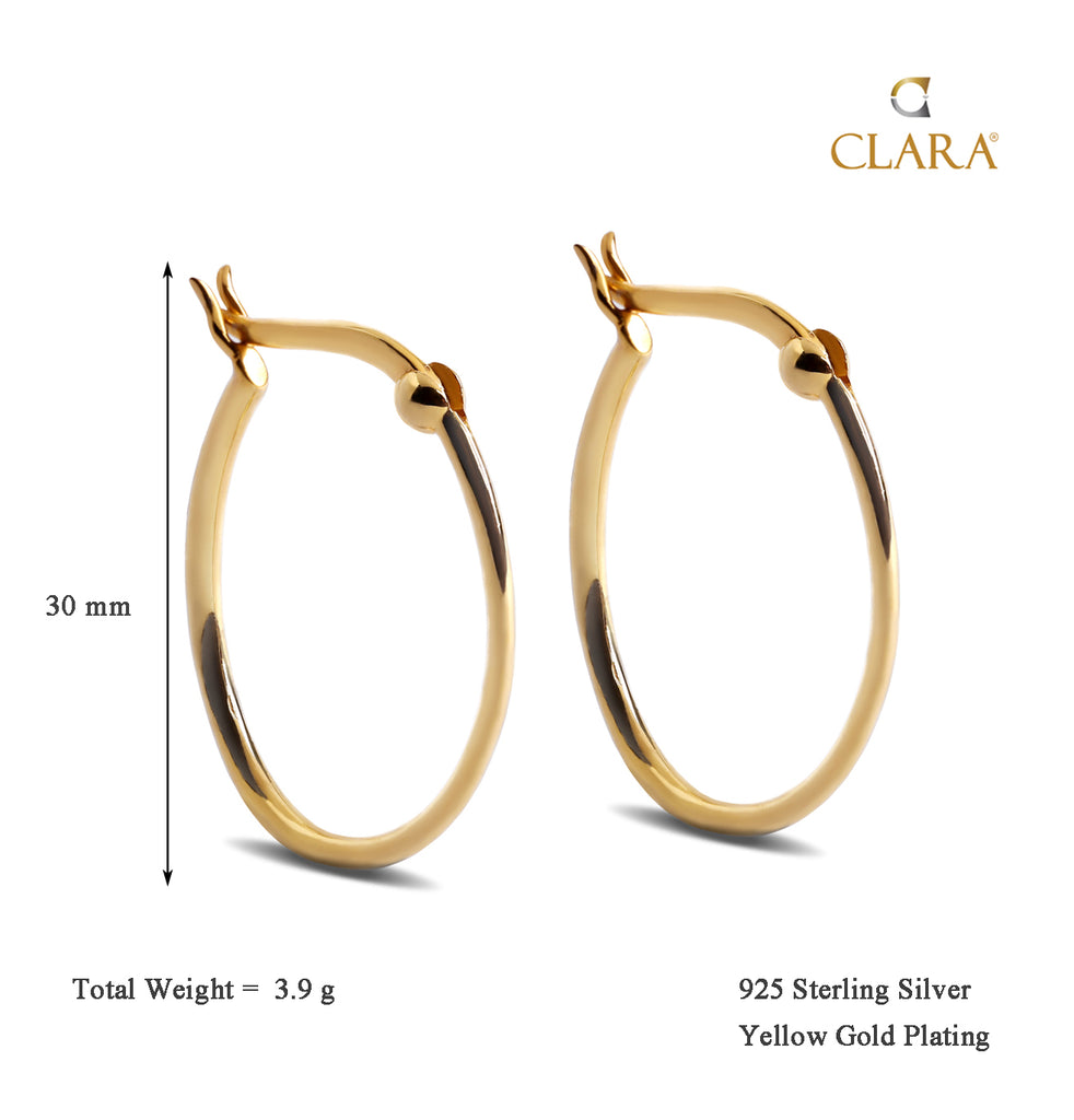 CLARA 925 Sterling Silver Oval Hoop Earring Gold Plated Gift for Women & Girls