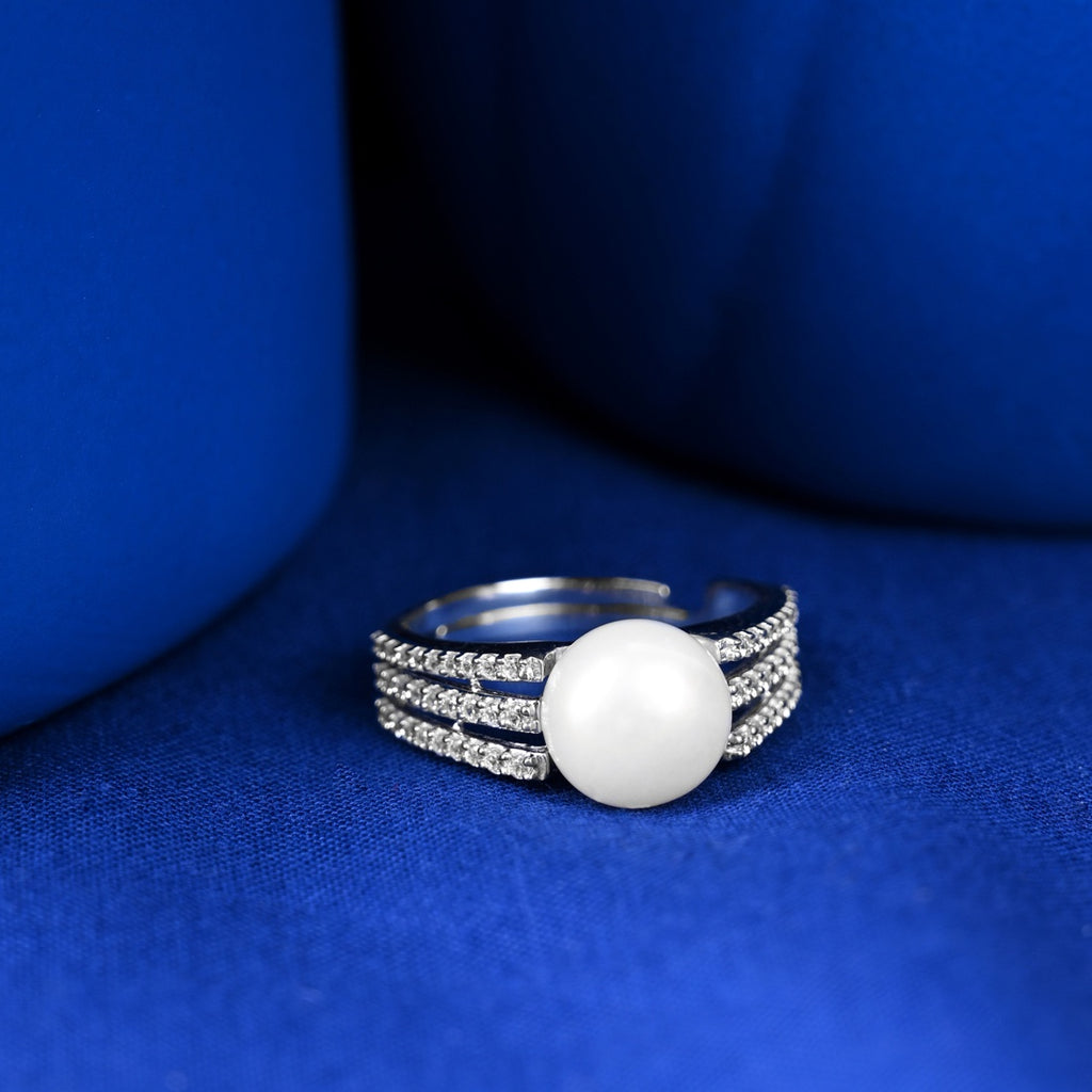 Silver Oriella Real Pearl Size Adjustable Ring