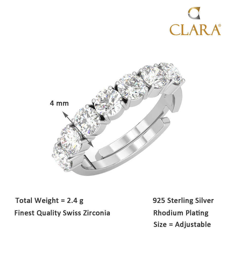 CLARA Pure 925 Sterling Silver 7 stone Eternity Finger Ring with Adjustable Band 