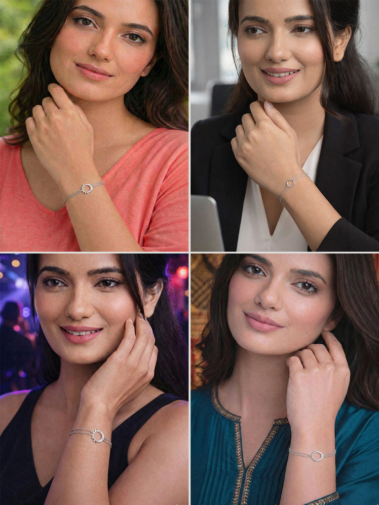 Silver Moon Double Chain Bracelet