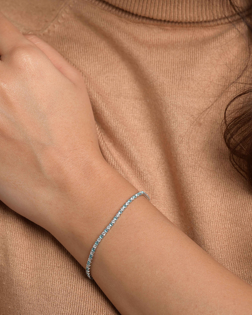 Silver Sky Blue Slim Tennis 2mm Bracelet