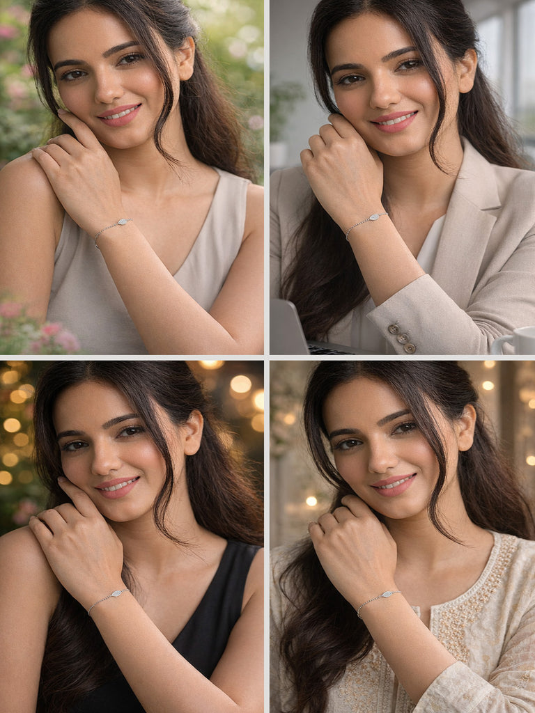 Silver Foglia Leaf Bracelet