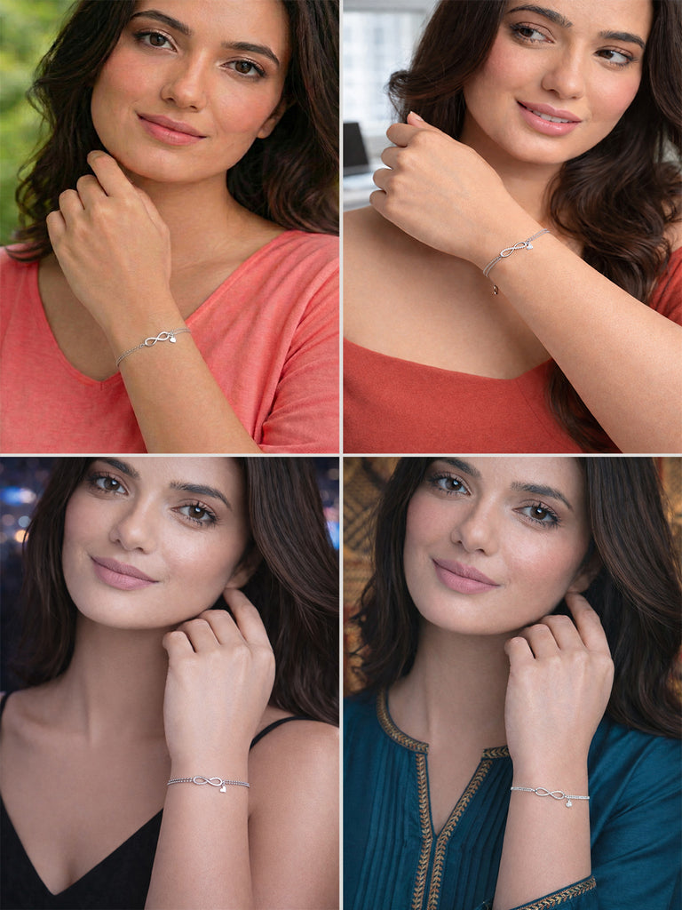 Silver Infinity Heart Double Chain Bracelet