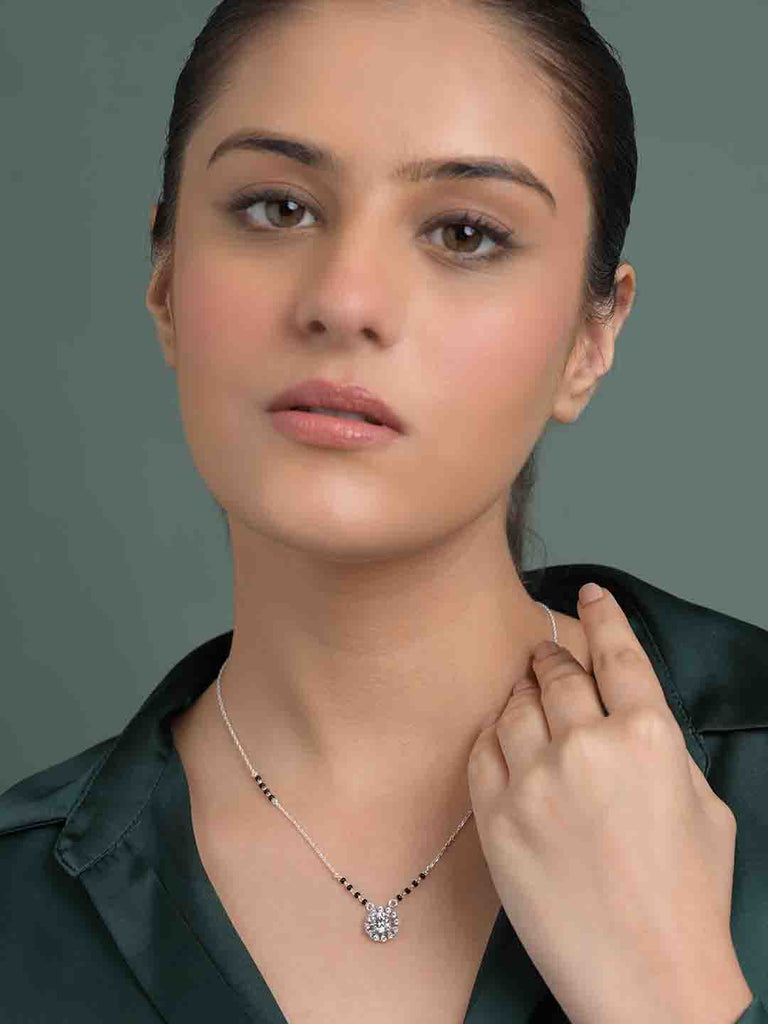 Silver Round Solitaire Mangalsutra