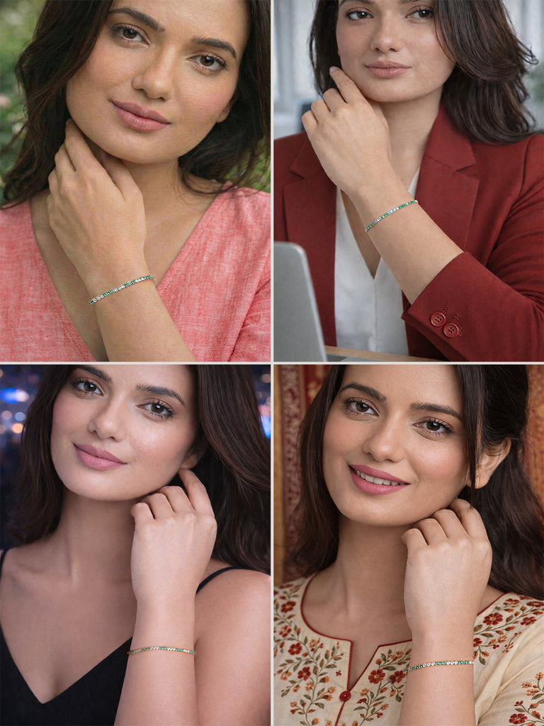 Silver Green Slim Tennis 2mm Bracelet