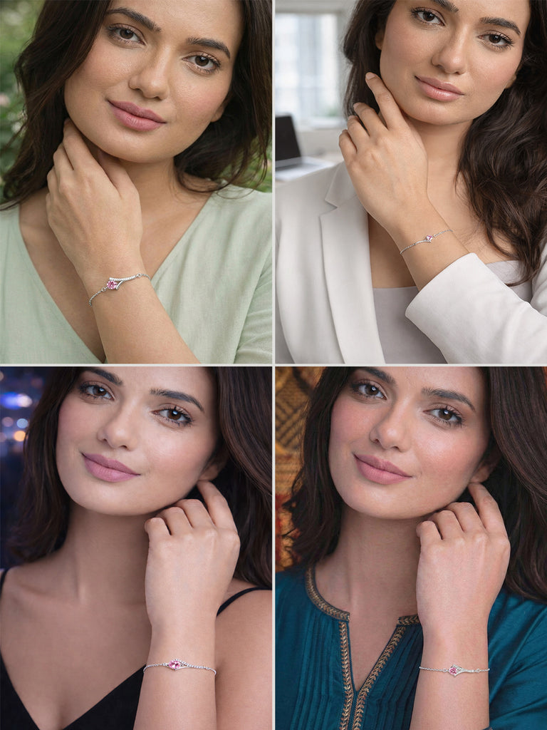 Silver Pink Solitaire Bracelet