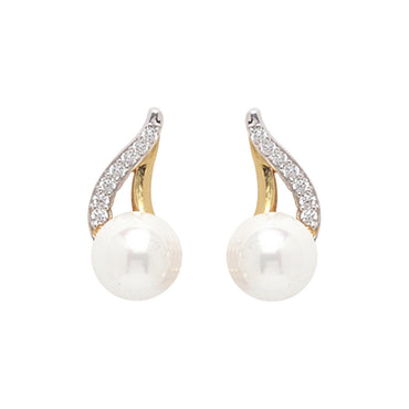 CLARA 925 Sterling Silver Pearl Asuka Stud Earrings | Gold Rhodium Plated, Swiss Zirconia , Screw Back | Gift for Women & Girls