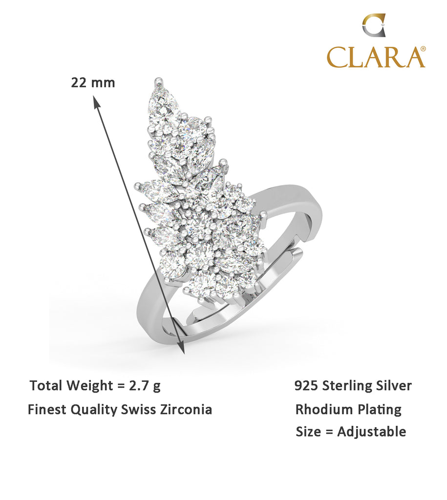 CLARA Pure 925 Sterling Silver Long Finger Ring with Adjustable Band 