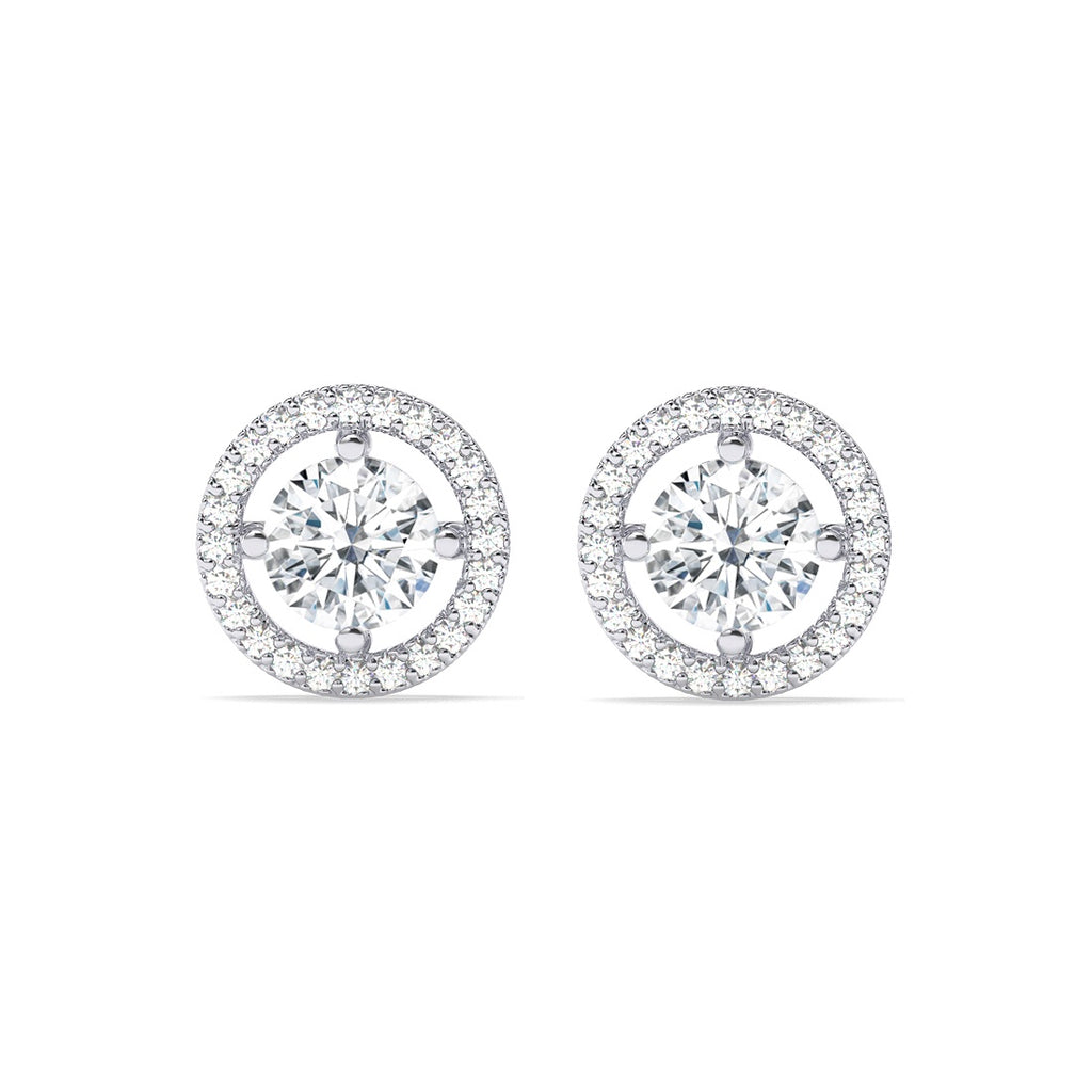 Silver Halo Round Solitaire Stud Earrings