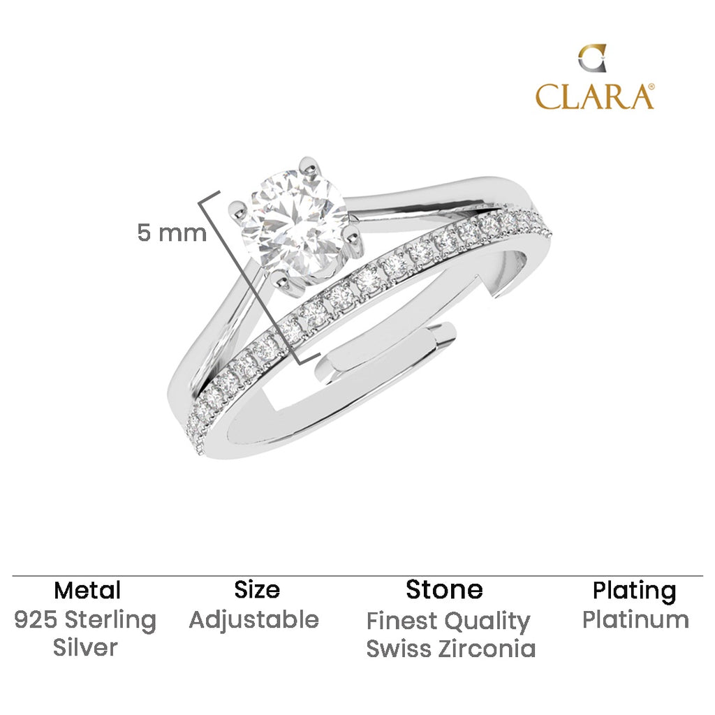 CLARA 925 Sterling Silver Size Adjustable Roisin Double Banded Solitaire Ring