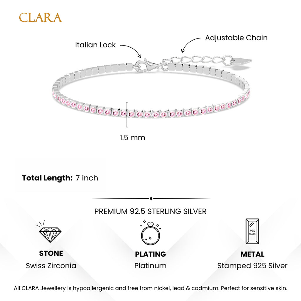 Silver Pink Slim Tennis 2mm Bracelet