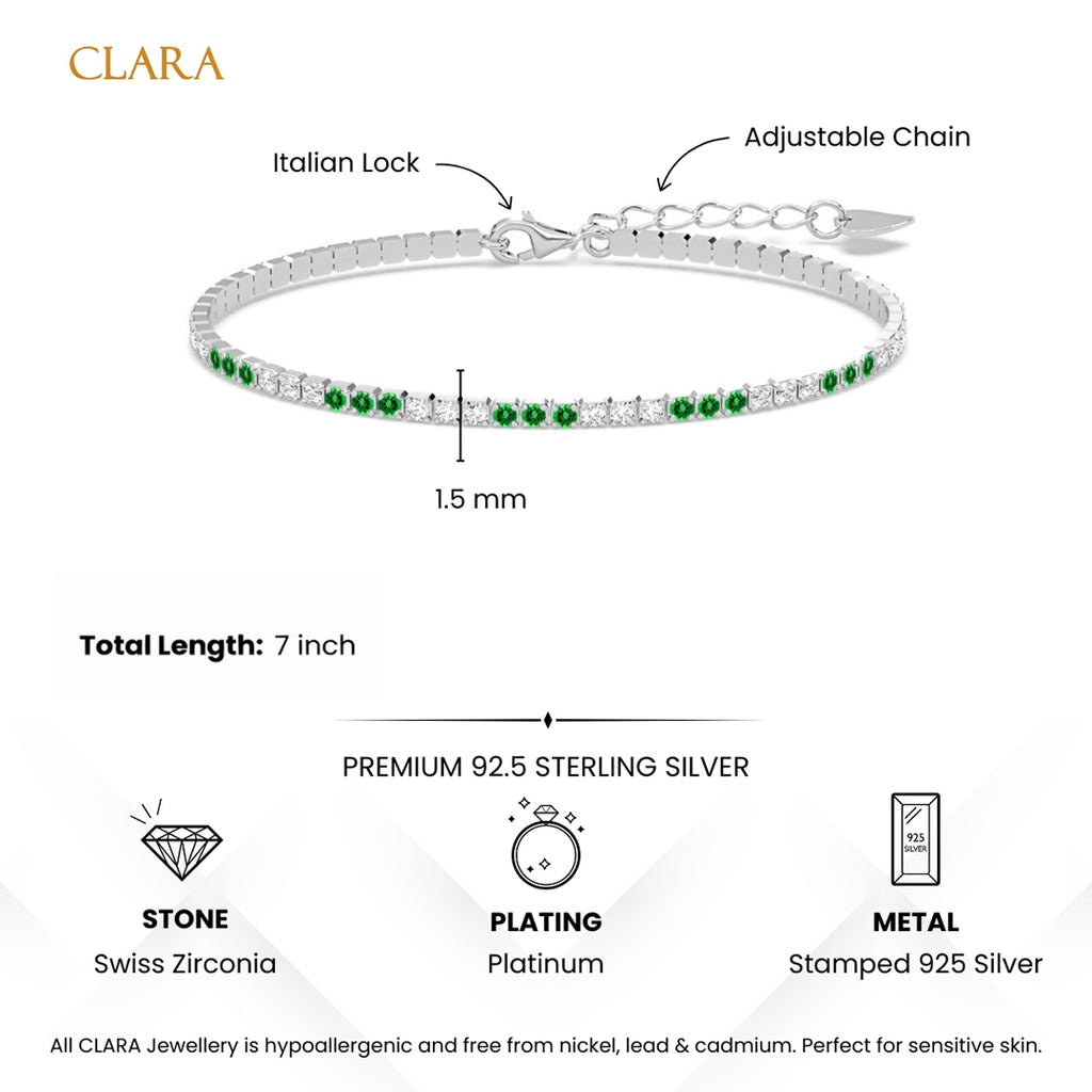 Silver Green Slim Tennis 2mm Bracelet