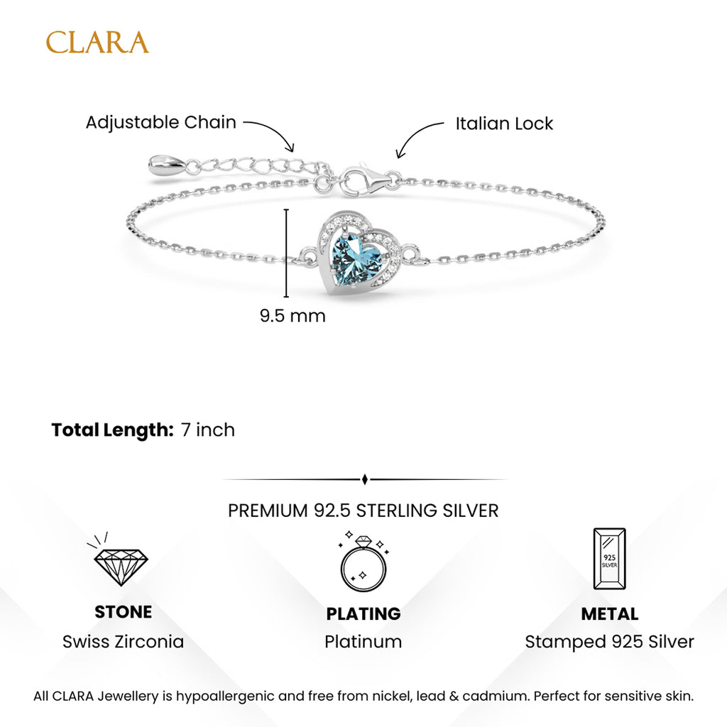 Silver Sky Blue Heart Bracelet