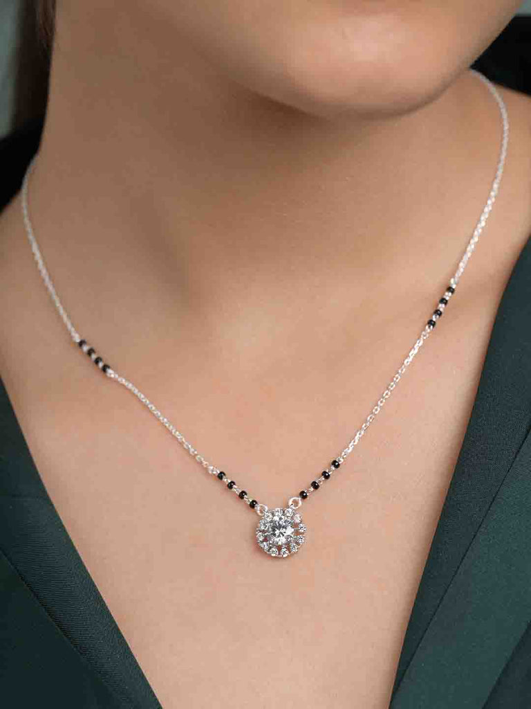 Silver Round Solitaire Mangalsutra
