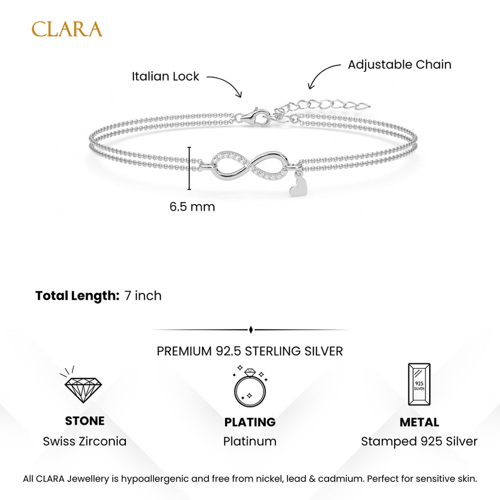 Silver Infinity Heart Double Chain Bracelet